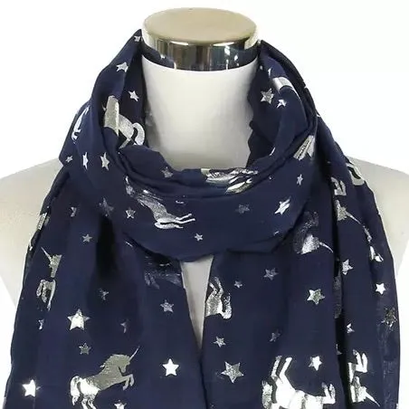 💙 Infinity Scarf: Metallic Unicorns ~ Navy/Silver