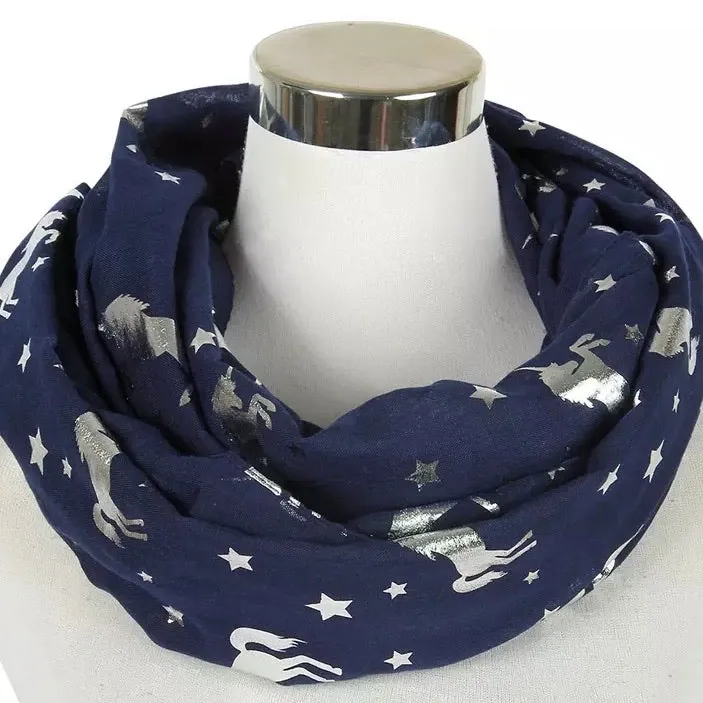 💙 Infinity Scarf: Metallic Unicorns ~ Navy/Silver