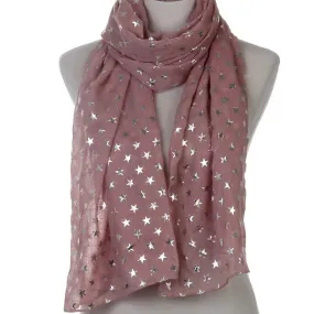 💙 Scarf: Metallic Stars ~ Rose/Silver