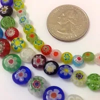 10 mm Coin Millefiori Bead Strand, each