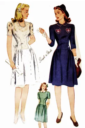 1944 Simplicity 4876 Vintage Dress Pattern WWII 36" Bust