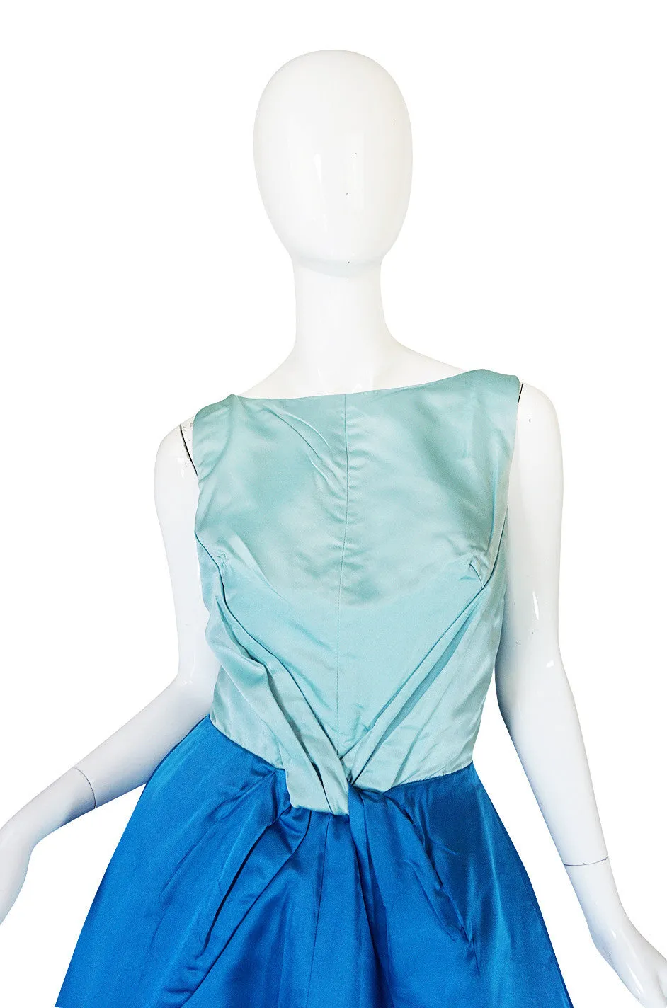 1950s Two Tone Blue Silk Satin Estevez Dress