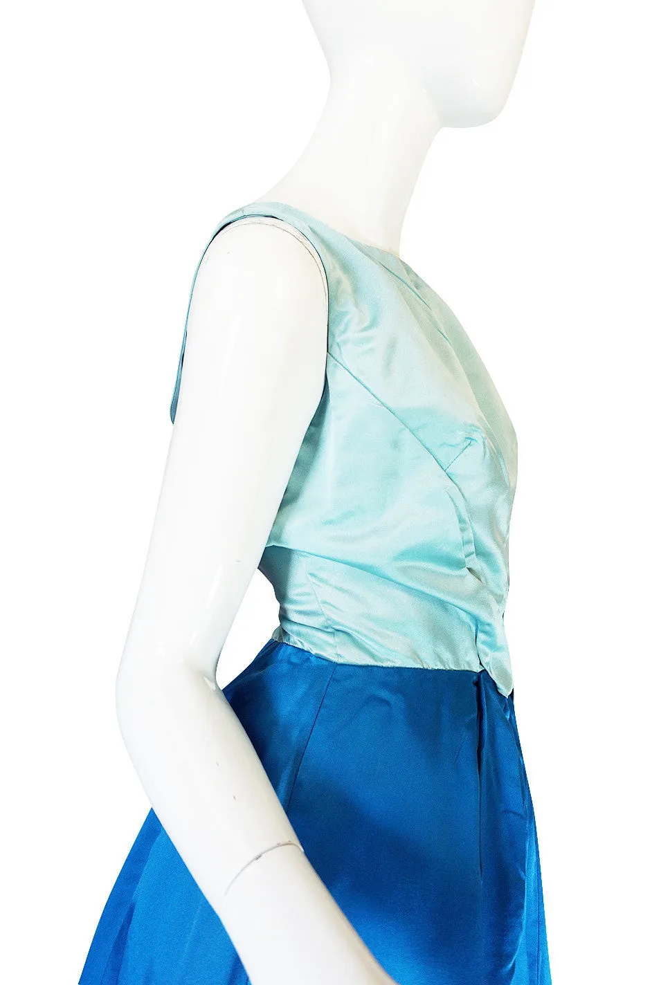 1950s Two Tone Blue Silk Satin Estevez Dress