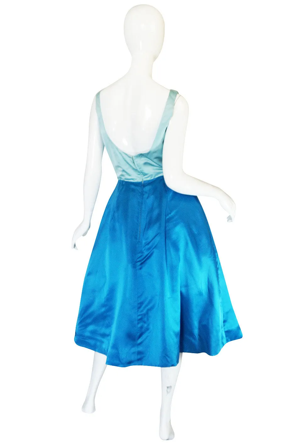 1950s Two Tone Blue Silk Satin Estevez Dress