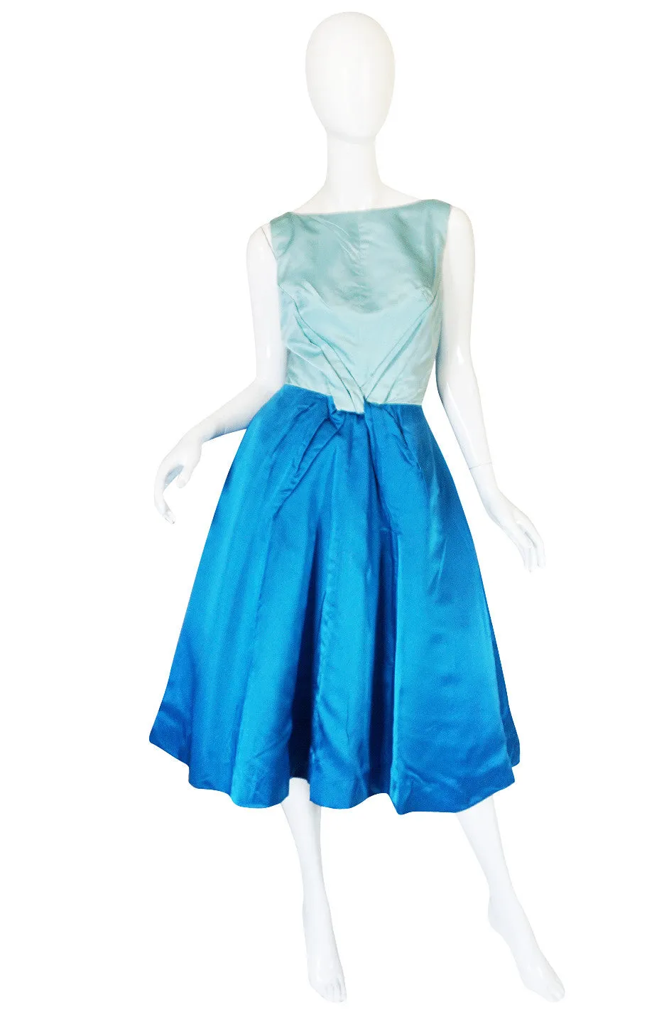 1950s Two Tone Blue Silk Satin Estevez Dress