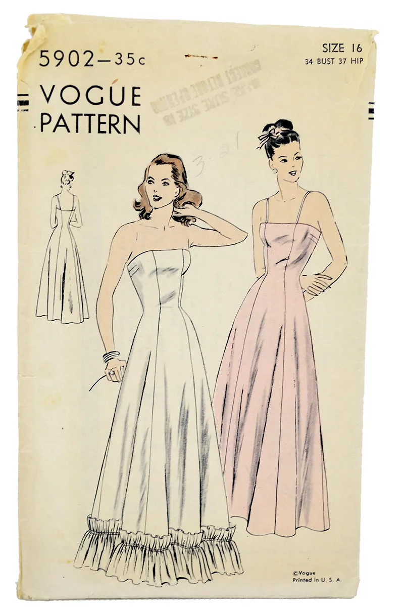 1950s Vogue 5902 Vintage Sewing Pattern for Evening Slip W Optional Ruffle