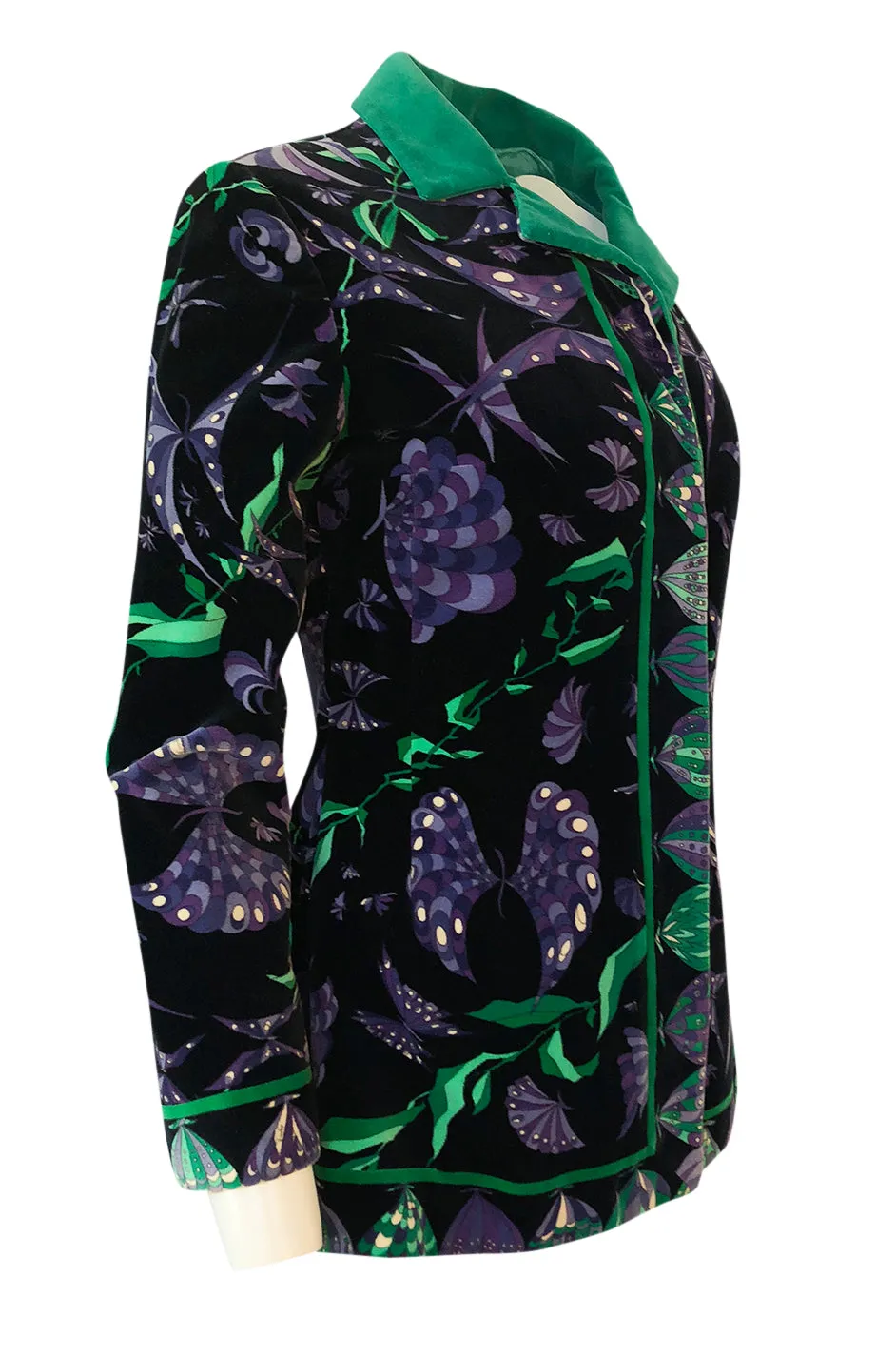 1960s Emilio Pucci Original Velvet Purple & Green Butterfly Print Jacket