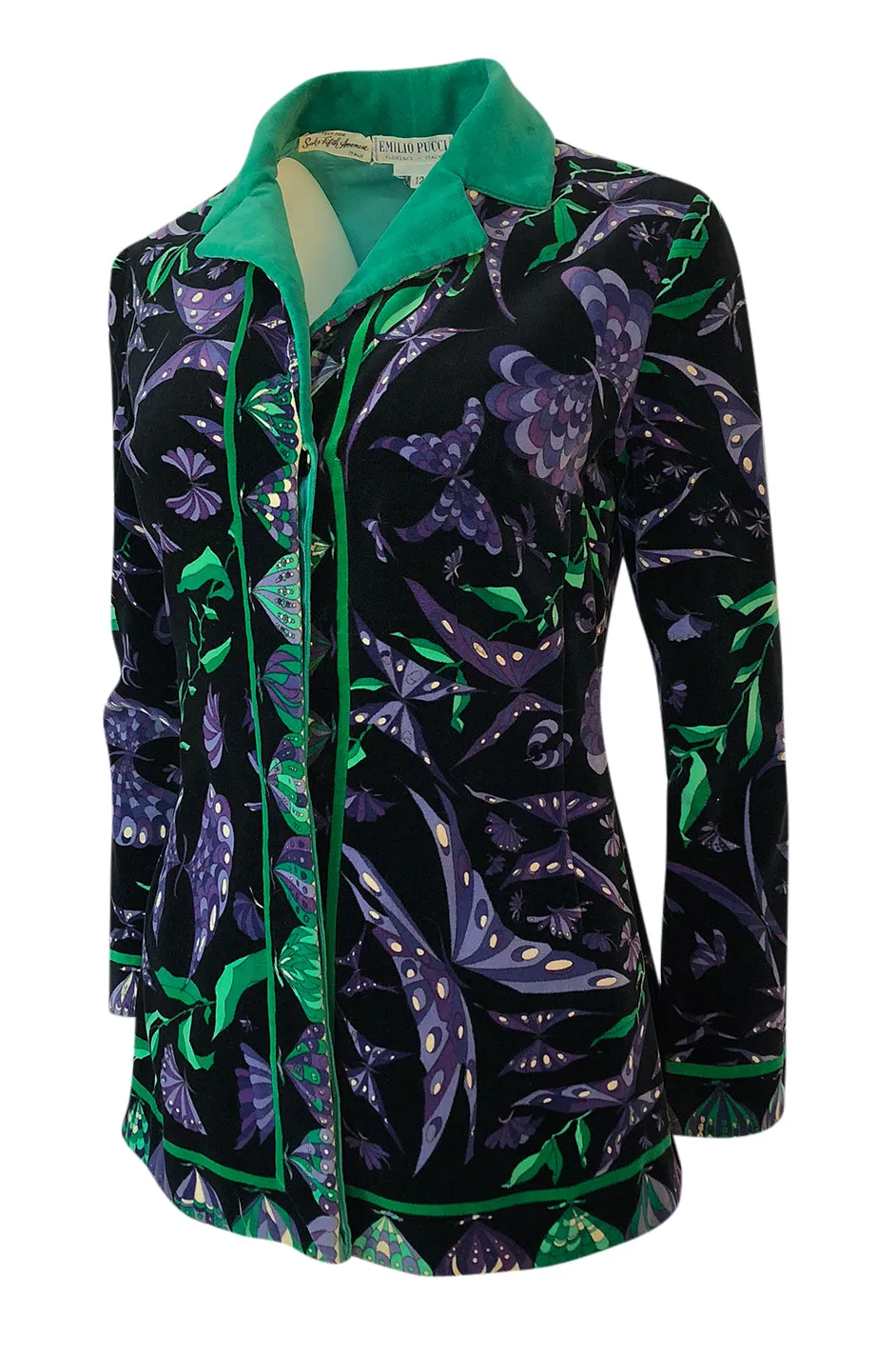 1960s Emilio Pucci Original Velvet Purple & Green Butterfly Print Jacket