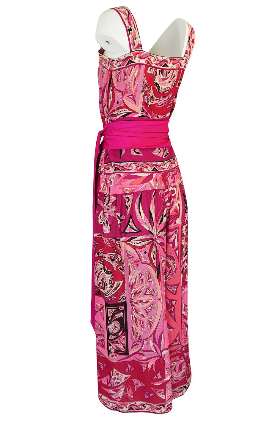 1960s Emilio Pucci Printed Pink Silk Sleeveless Top & Wide Legged Pant Set w Silk Belt