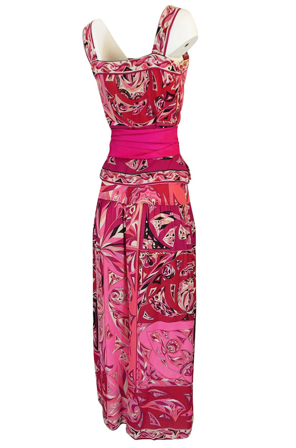 1960s Emilio Pucci Printed Pink Silk Sleeveless Top & Wide Legged Pant Set w Silk Belt