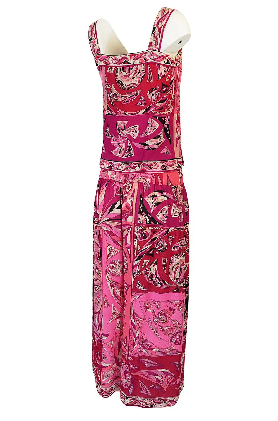 1960s Emilio Pucci Printed Pink Silk Sleeveless Top & Wide Legged Pant Set w Silk Belt