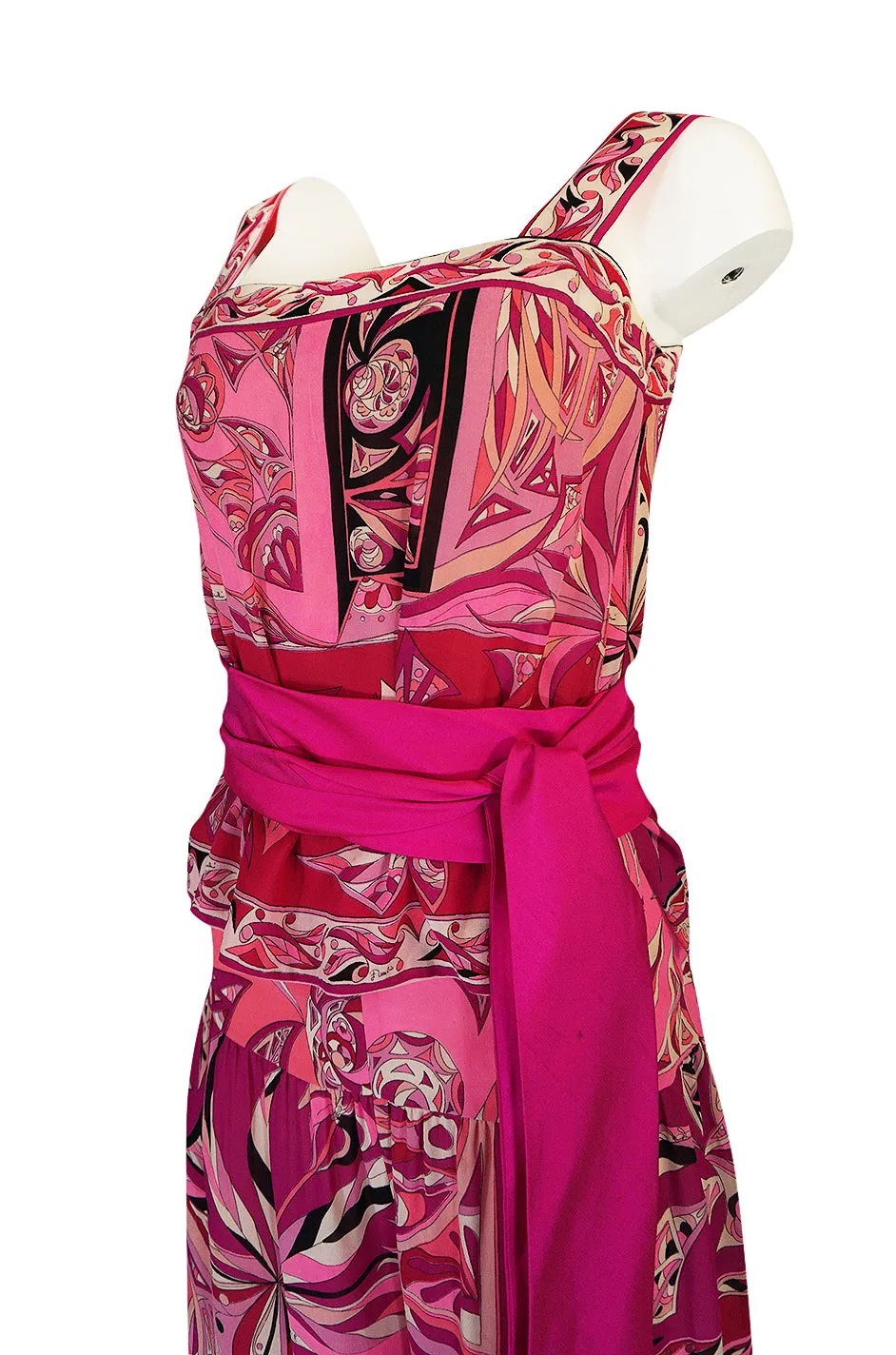 1960s Emilio Pucci Printed Pink Silk Sleeveless Top & Wide Legged Pant Set w Silk Belt