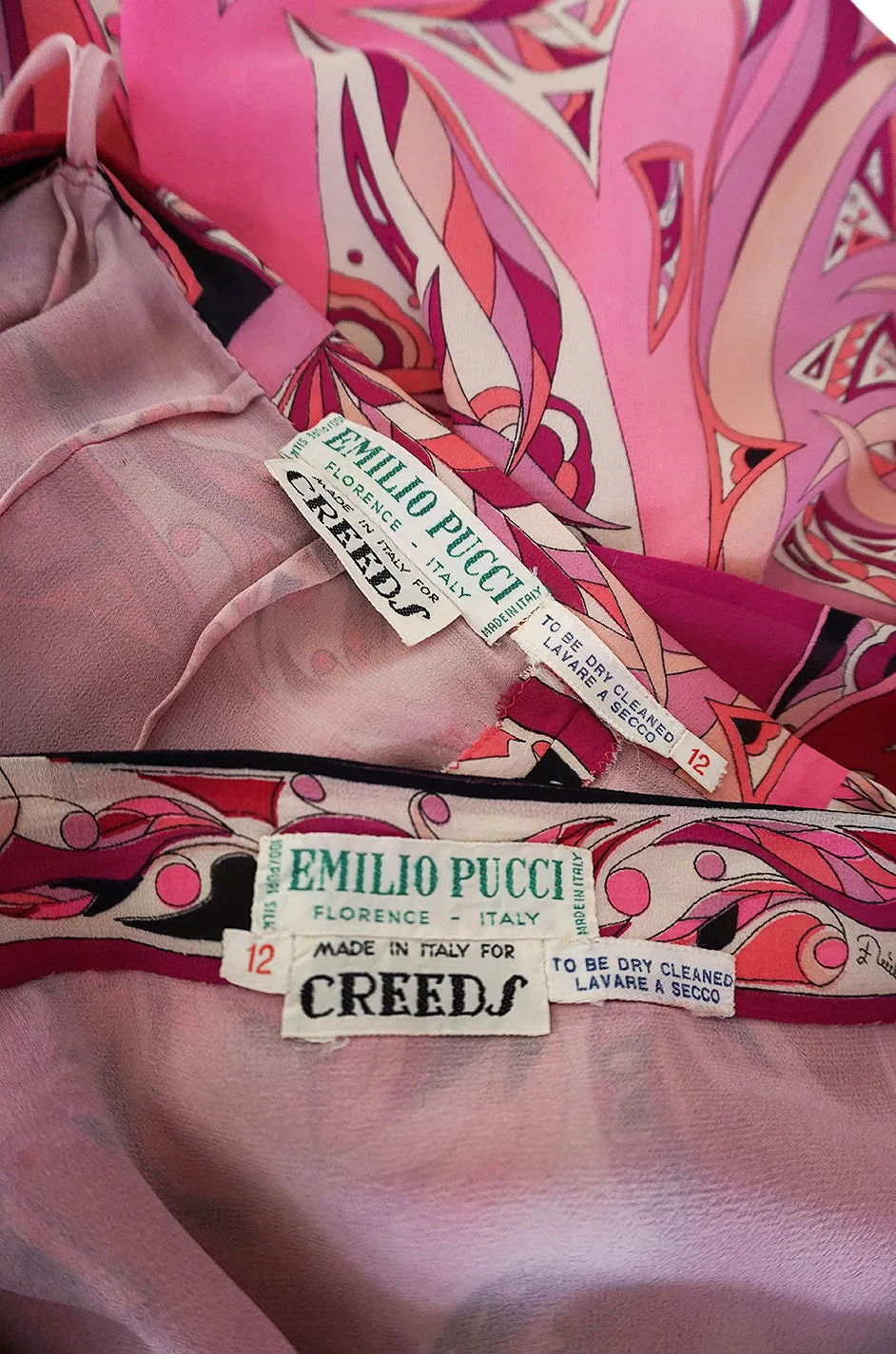 1960s Emilio Pucci Printed Pink Silk Sleeveless Top & Wide Legged Pant Set w Silk Belt