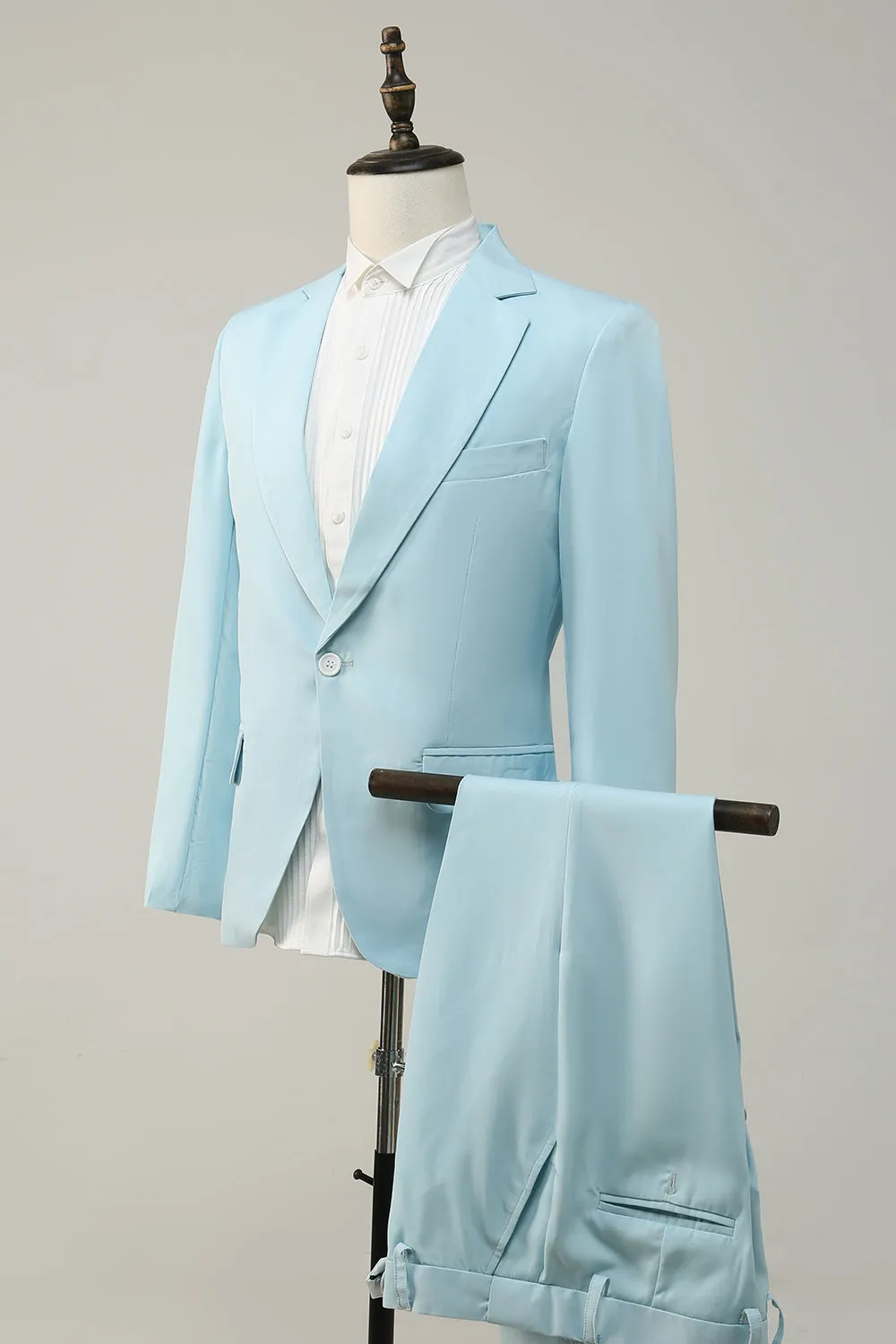 2 Piece Light Blue Notched Lapel Men's Prom Suits