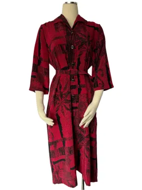 80's Red Mid Length Sleeve Dress