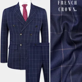 Admiral Blue Windowpane Wool Rich Double Breasted Suit