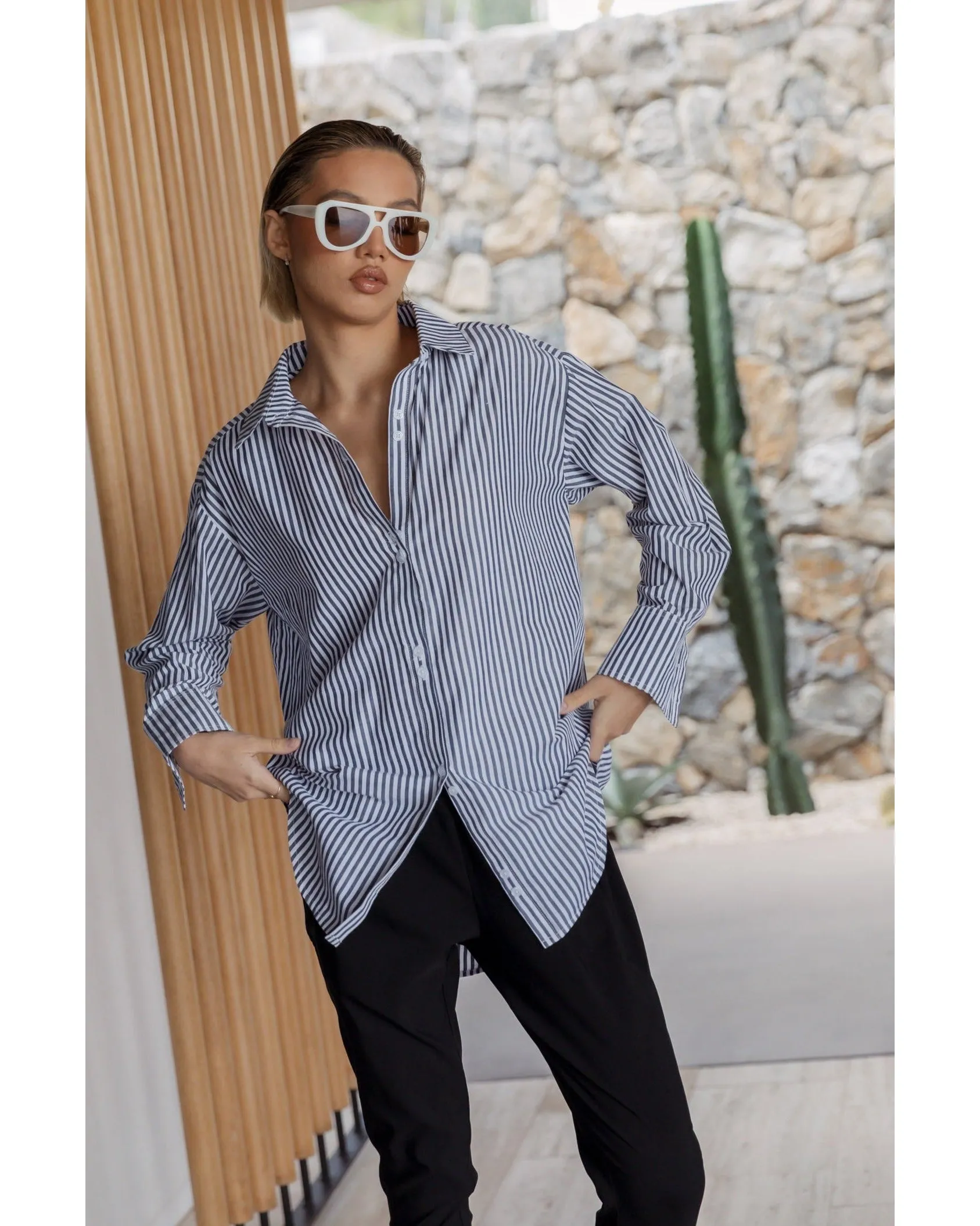 Alexandra Austin Shirt - White/Navy Stripe