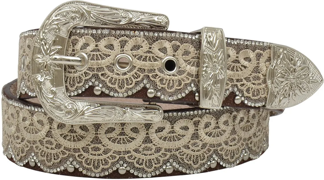 Angel Ranch Women's Tan Lace Overlaid Belt