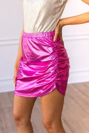 (AS IS) Ruched Radiance Hot Pink Metallic Skirt