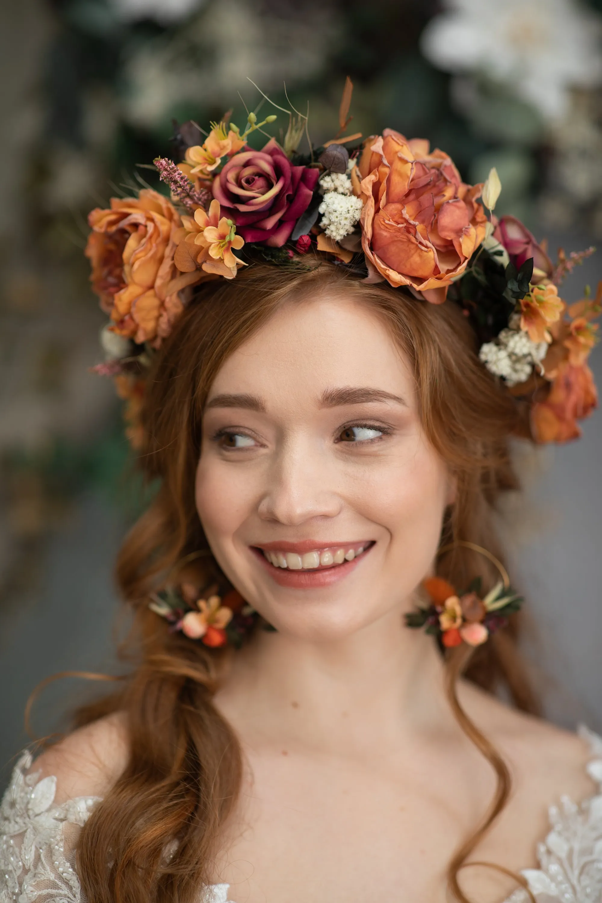 Autumn wedding flower earrings