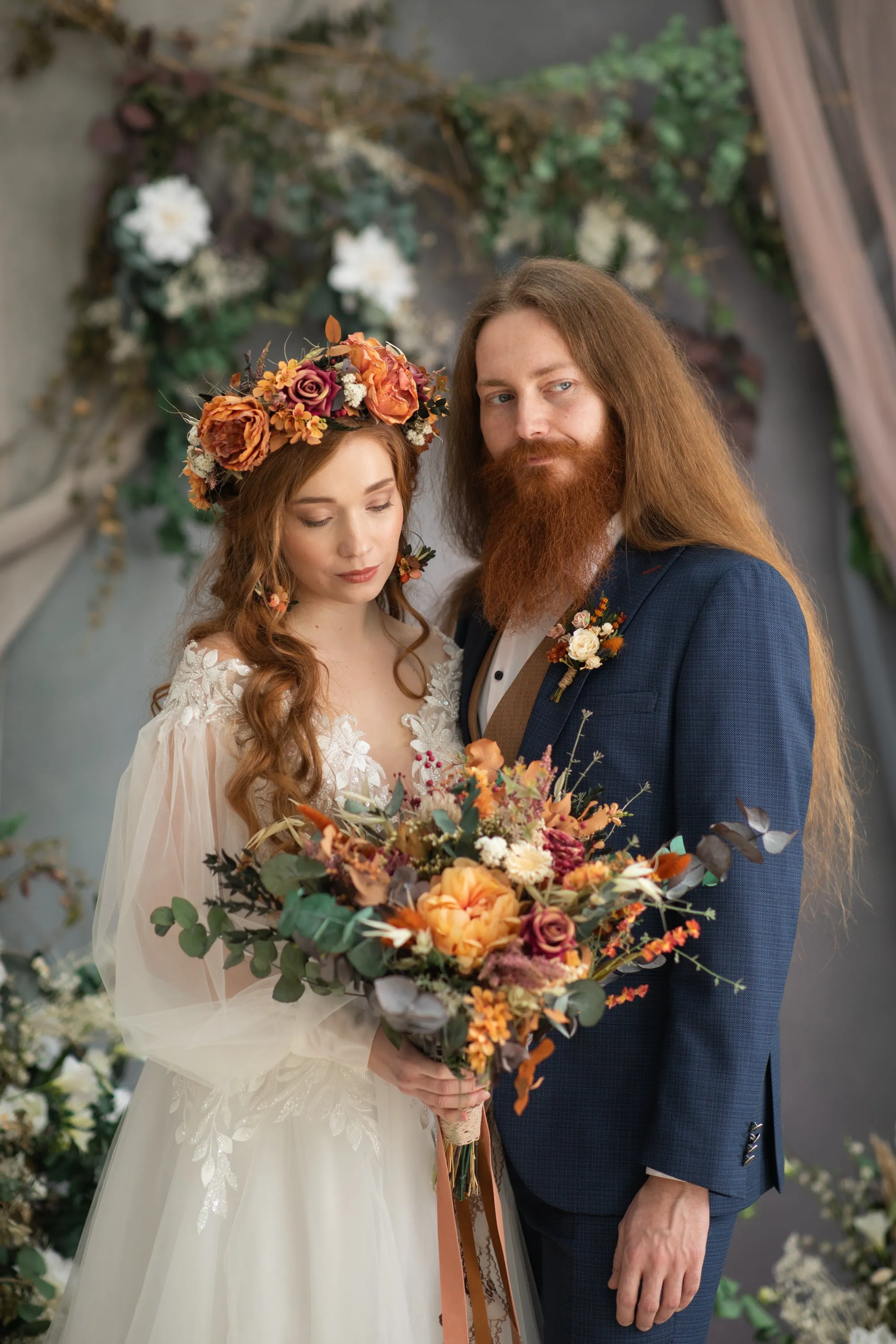 Autumn wedding flower earrings