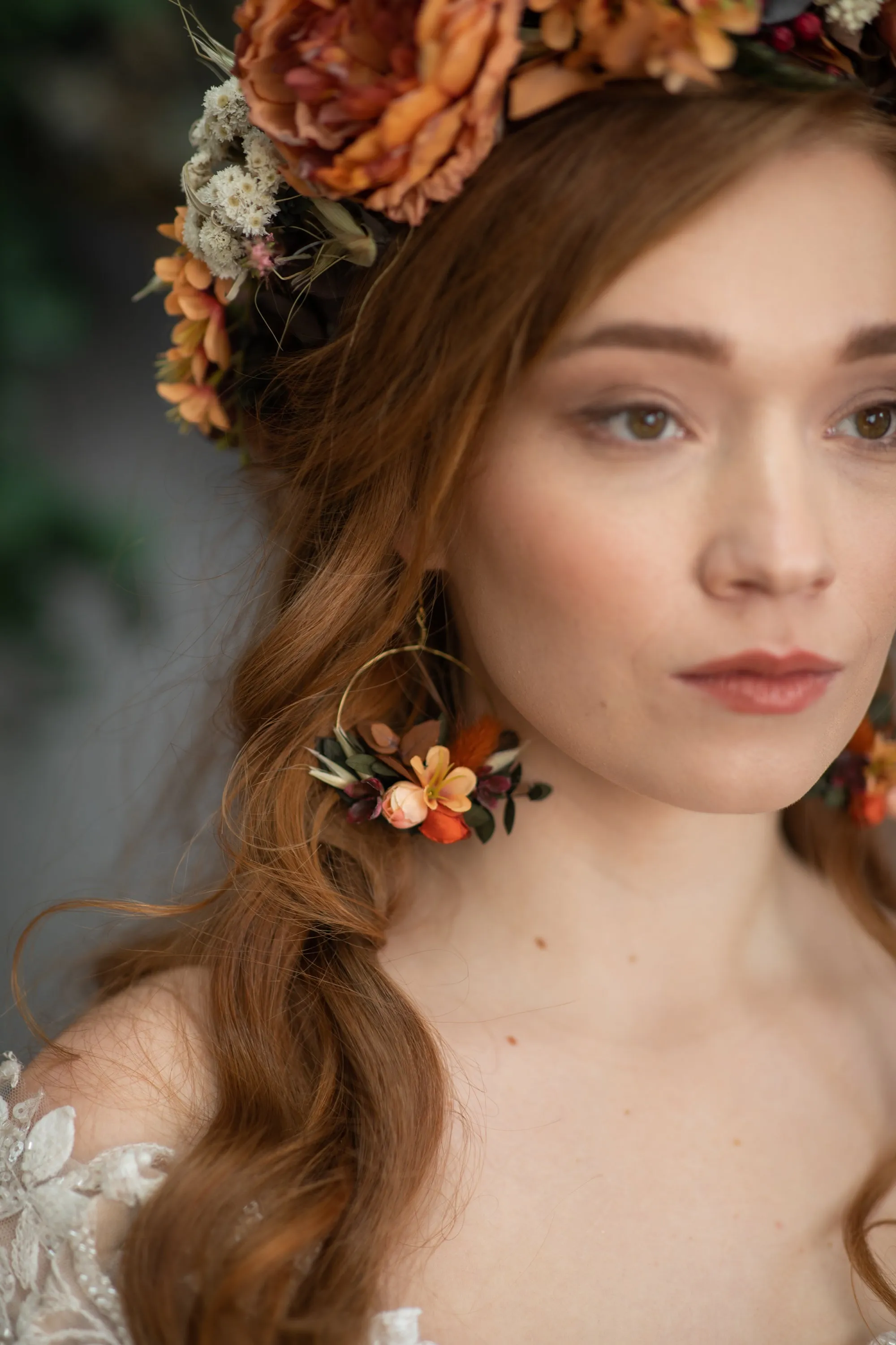 Autumn wedding flower earrings