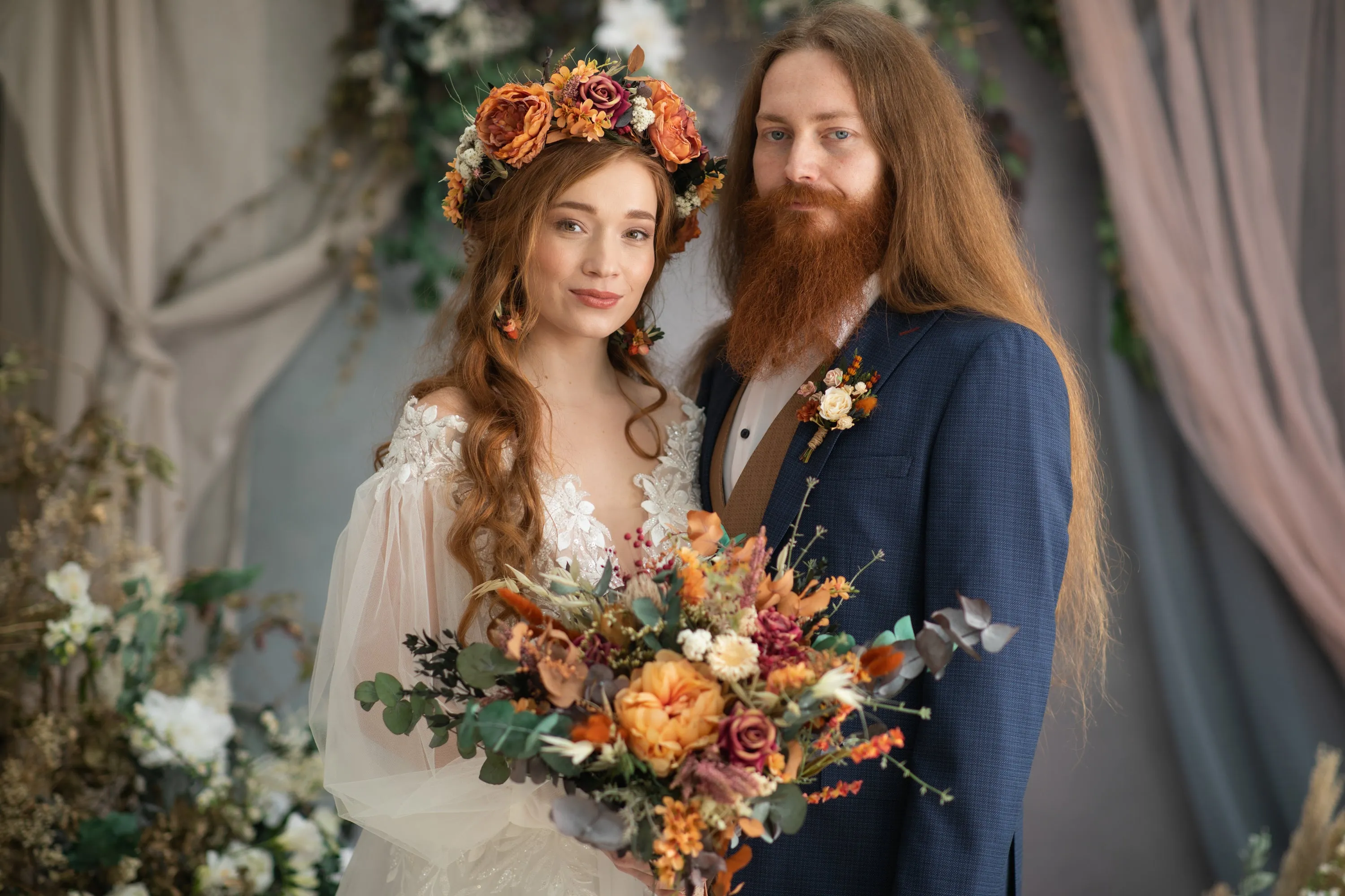 Autumn wedding flower earrings