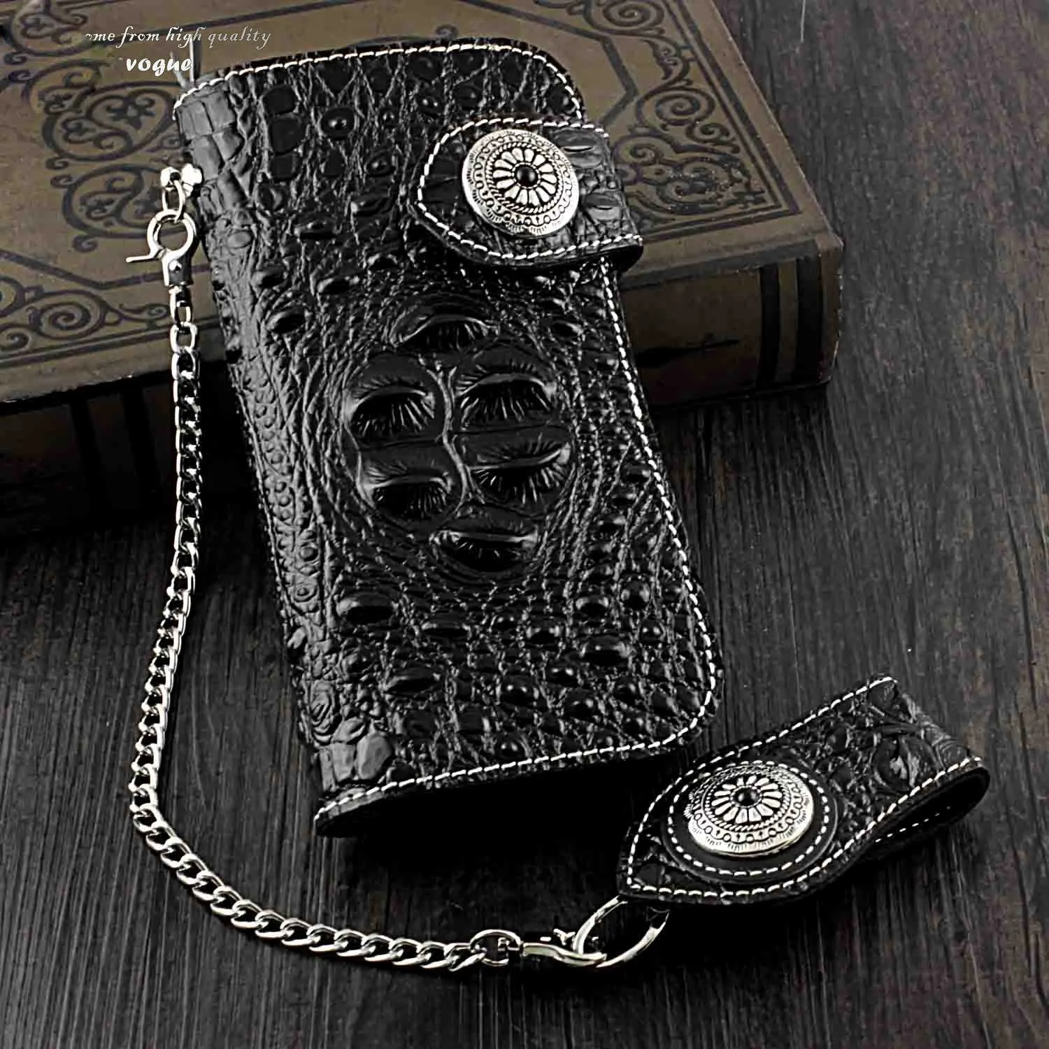 Badass Black Leather Men's Long Biker Chain Wallet Long Wallet Chain For Men