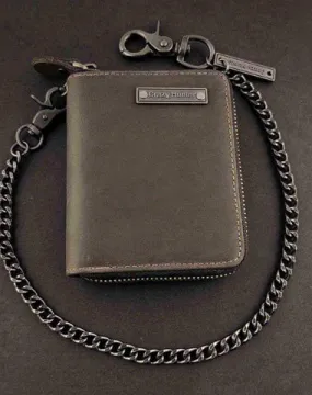 BADASS DARK BROWN LEATHER MENSc Zipper WALLET WITH CHAIN FOR MEN