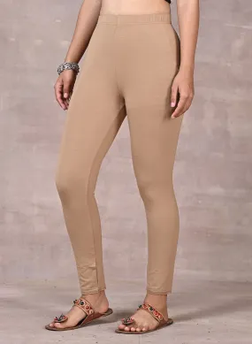 Beige Ankle Length Plain Legging