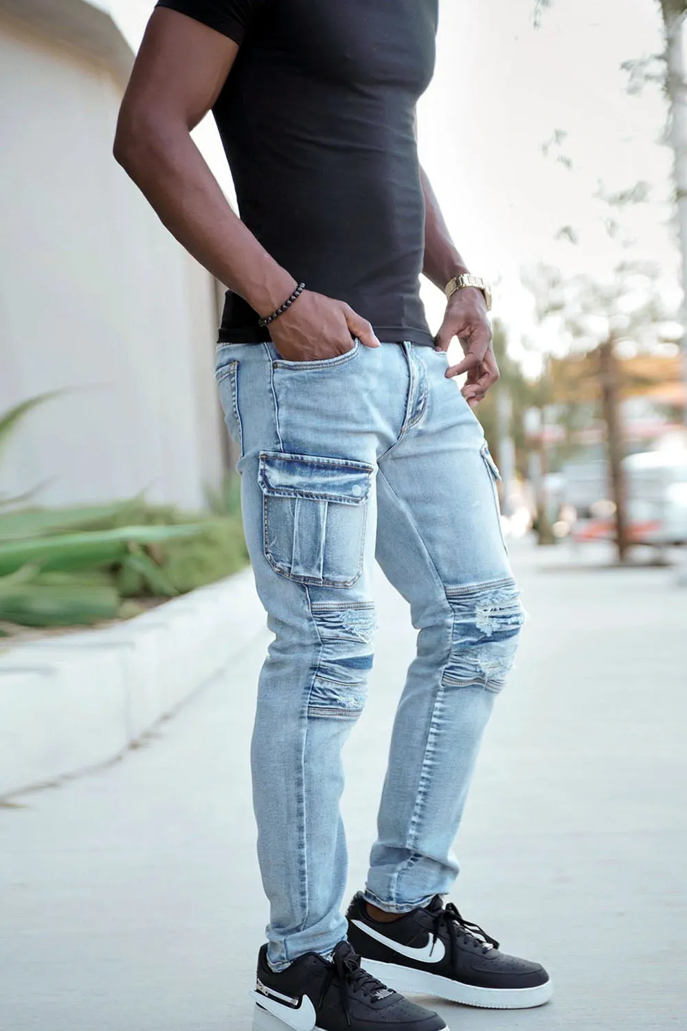 Biker Cargo Denim Jeans