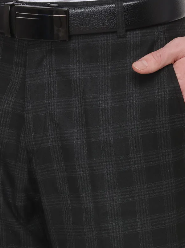 Black Checked Super Slim Fit Formal Trouser | Greenfibre