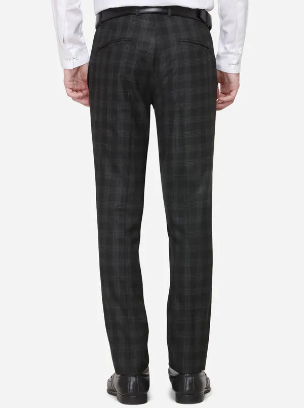 Black Checked Super Slim Fit Formal Trouser | Greenfibre