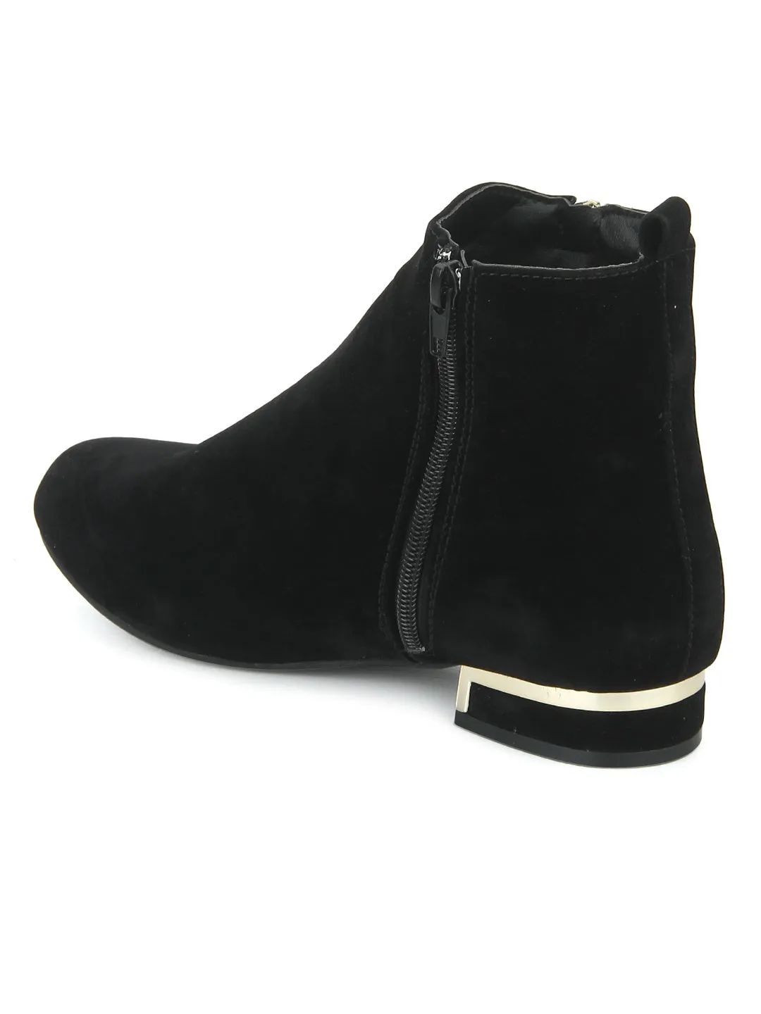 Black Microfibretassled Flat Ankle Boots