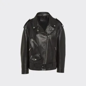 black  women's leather biker jacket