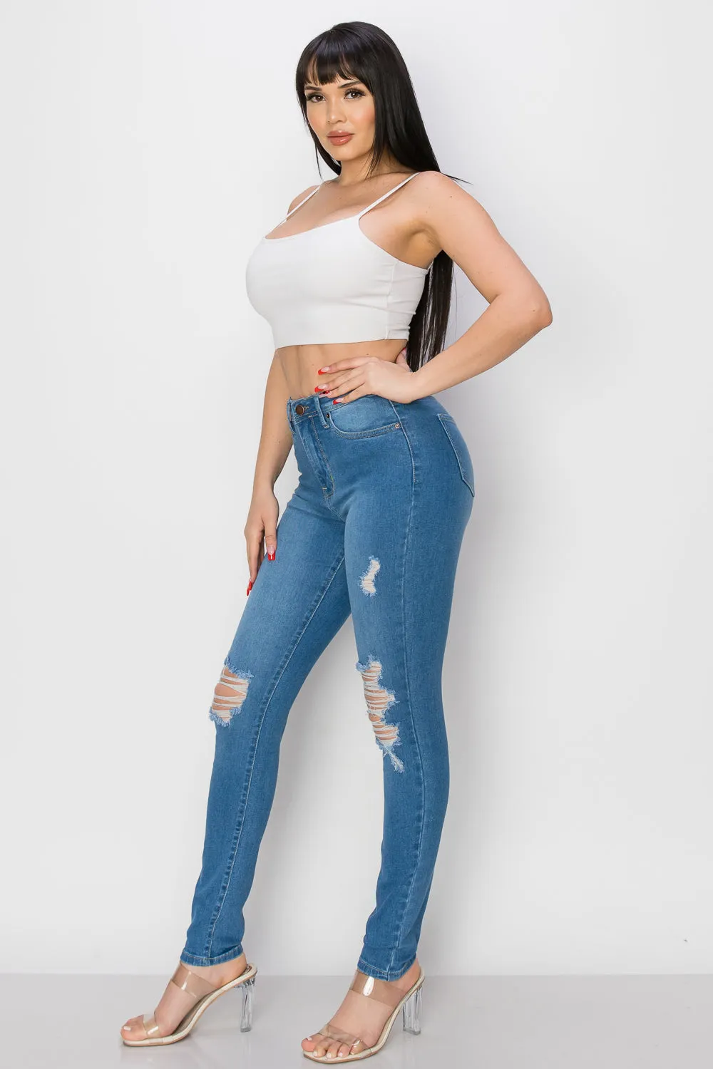 BO-309 HIGH WAISTED STRETCHY SKINNY DENIM JEANS