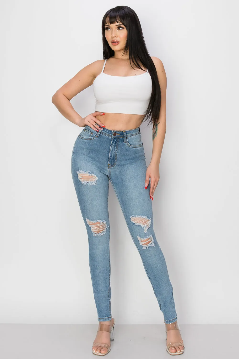 BO-314 HIGH WAISTED STRETCHY SKINNY DENIM JEANS