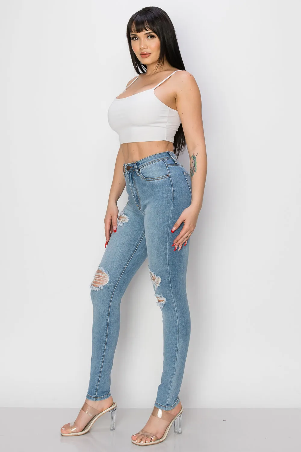 BO-314 HIGH WAISTED STRETCHY SKINNY DENIM JEANS