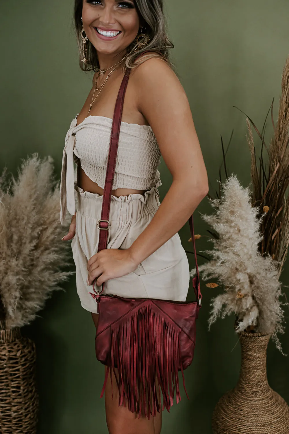 Boho Revival Fringe Crossbody , Burgundy