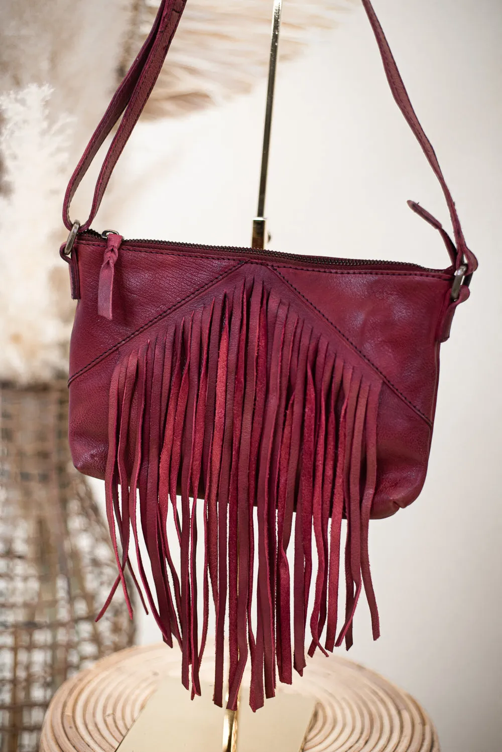 Boho Revival Fringe Crossbody , Burgundy