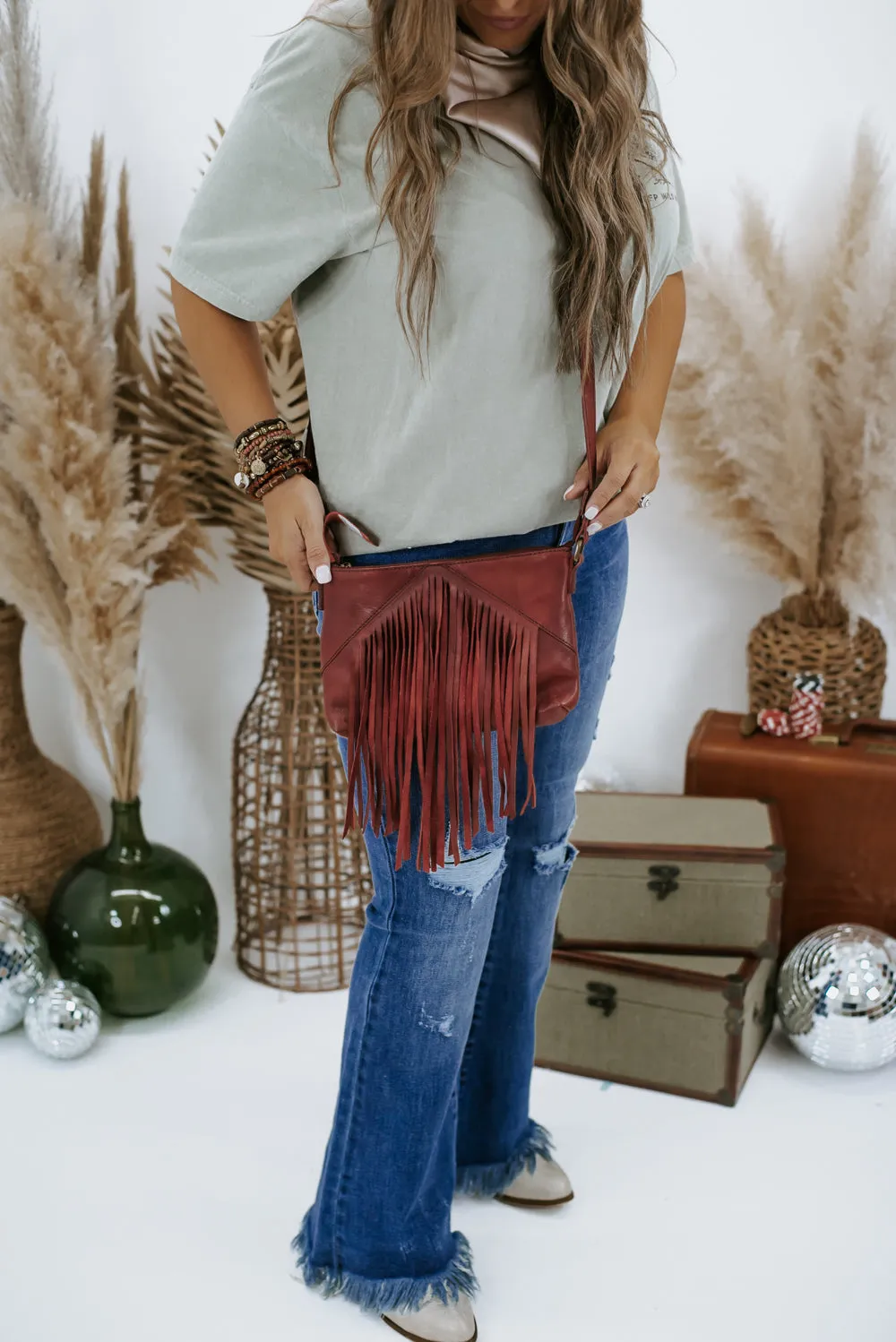 Boho Revival Fringe Crossbody , Burgundy