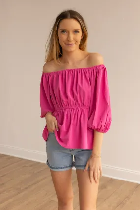 Bold Blossom Pink Peasant Blouse