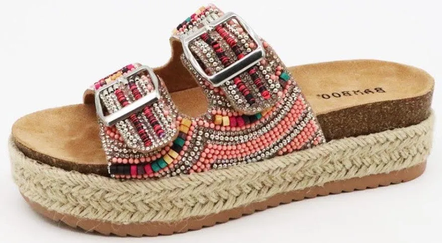 BRAKE-02 Pink Beaded Sandal with Multicolor Bead Accents