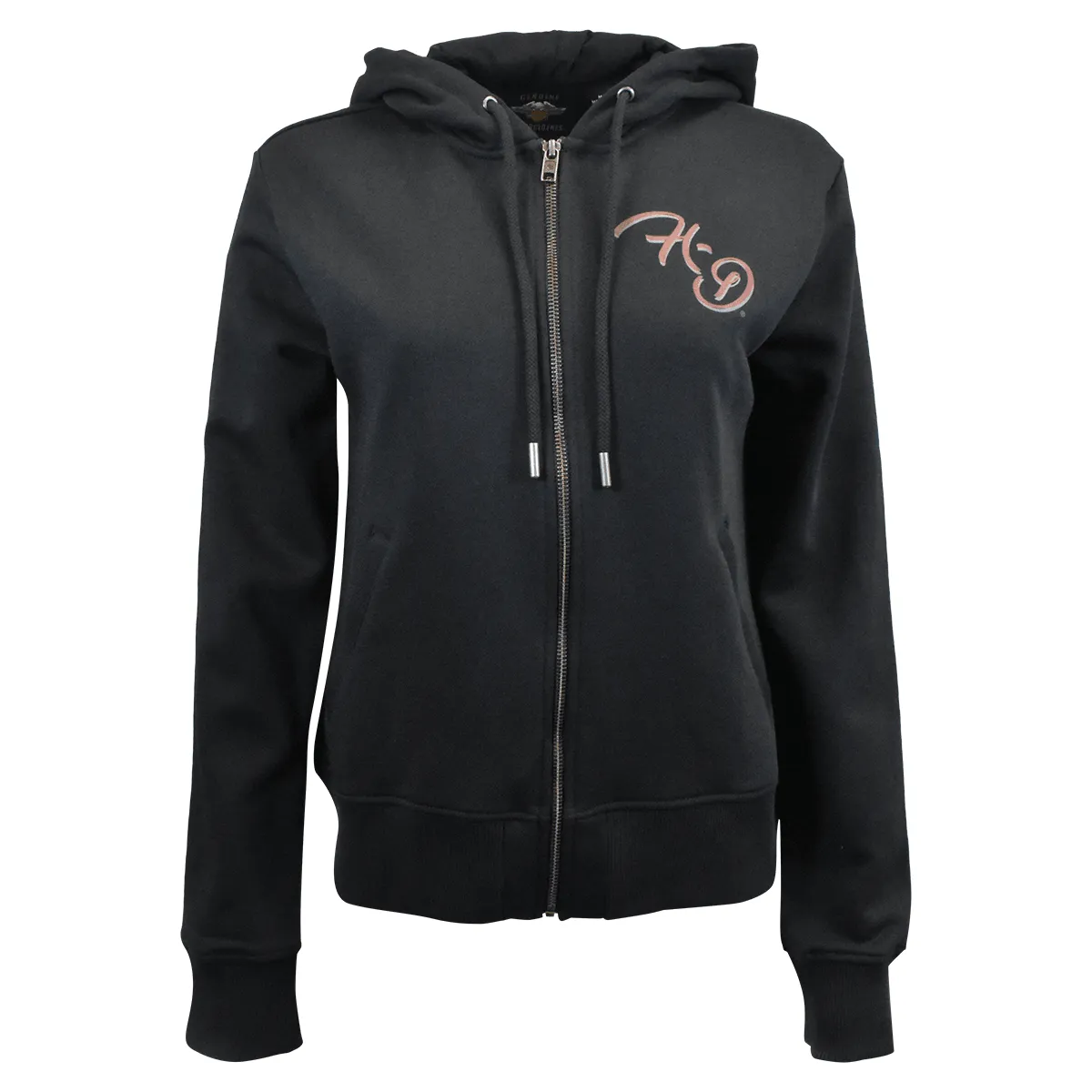 Branded  Women's Hoodie Black Silver Wing Script Full Zip (S03)