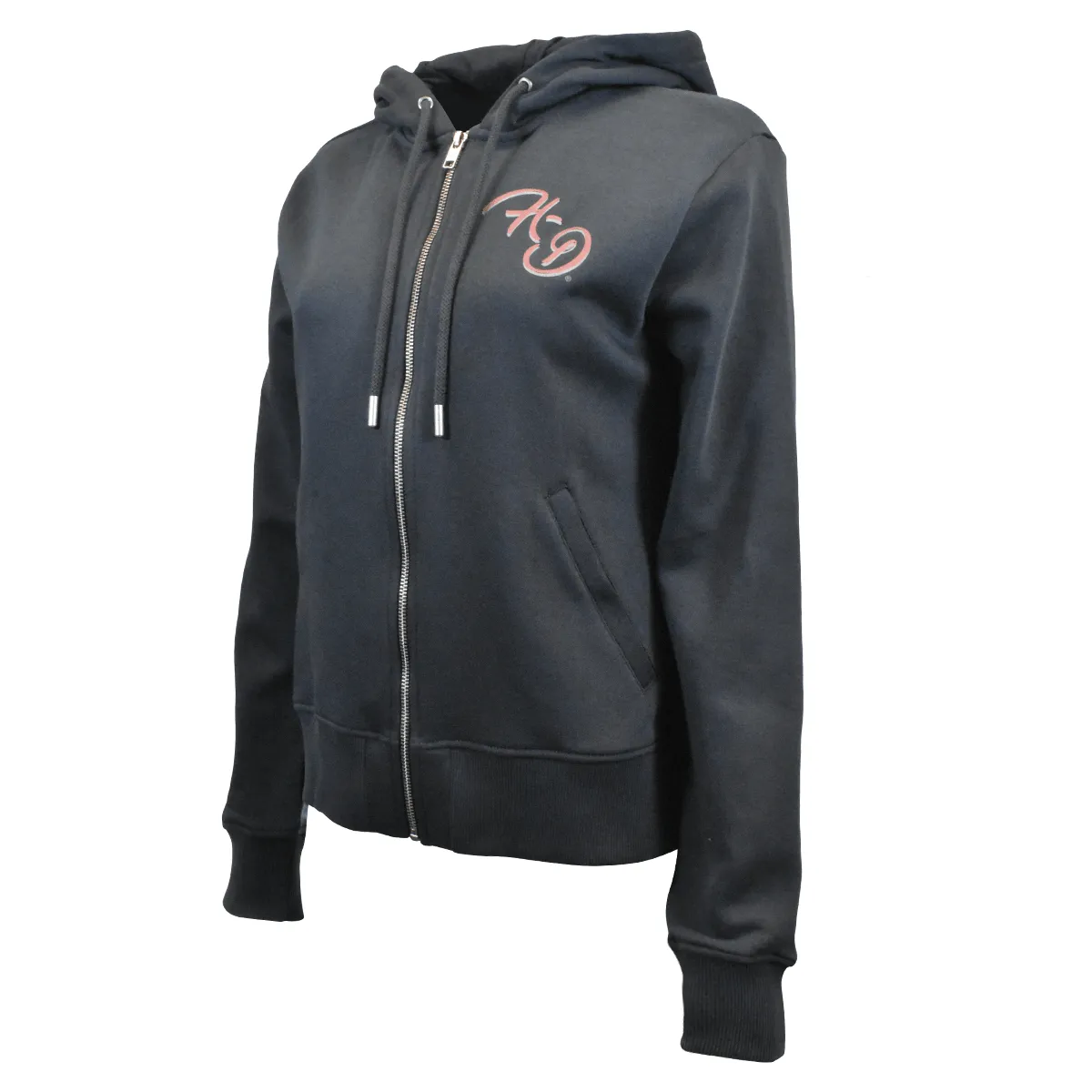 Branded  Women's Hoodie Black Silver Wing Script Full Zip (S03)