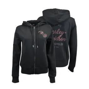 Branded  Women's Hoodie Black Silver Wing Script Full Zip (S03)