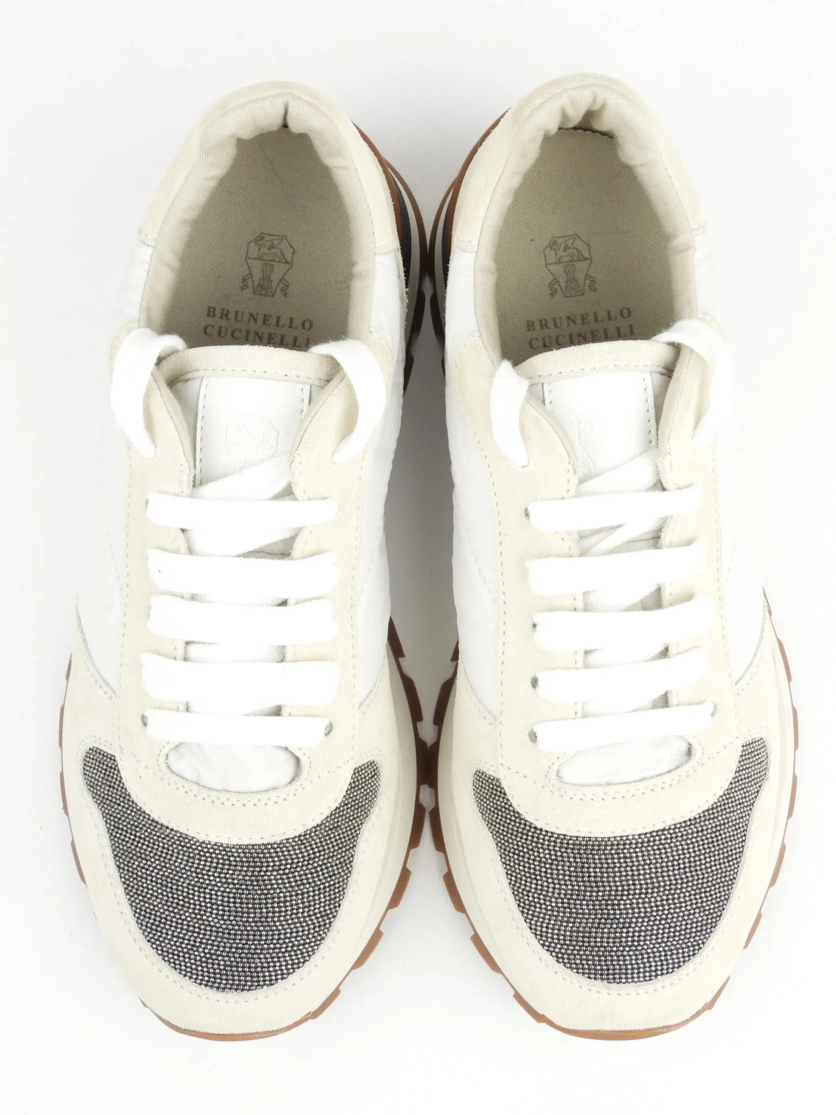 Brunello Cucinelli Off White Monili Bead Lace Up Running Shoes