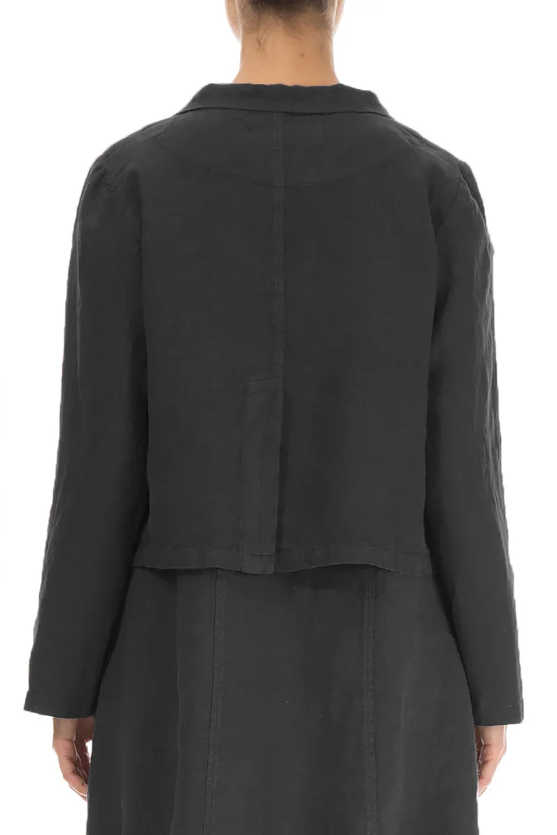 Buttoned Black Linen Jacket