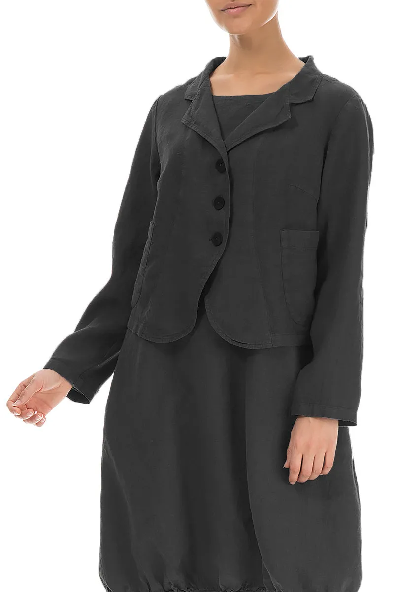 Buttoned Black Linen Jacket