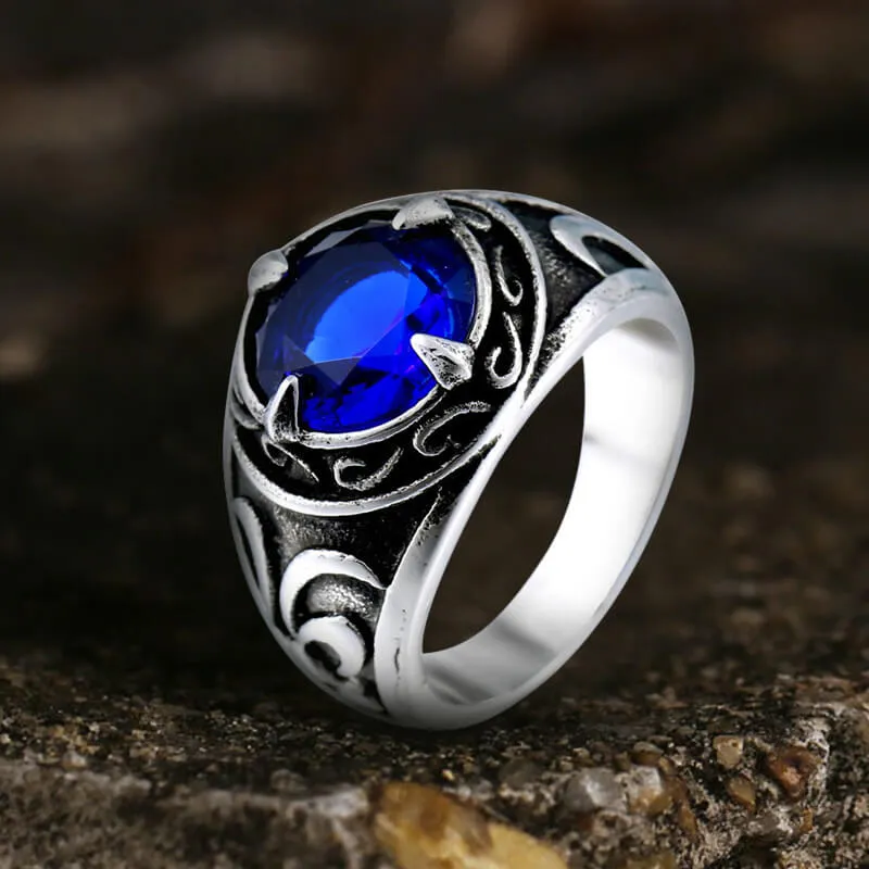 Carved Stainless Steel Gemstone Ring